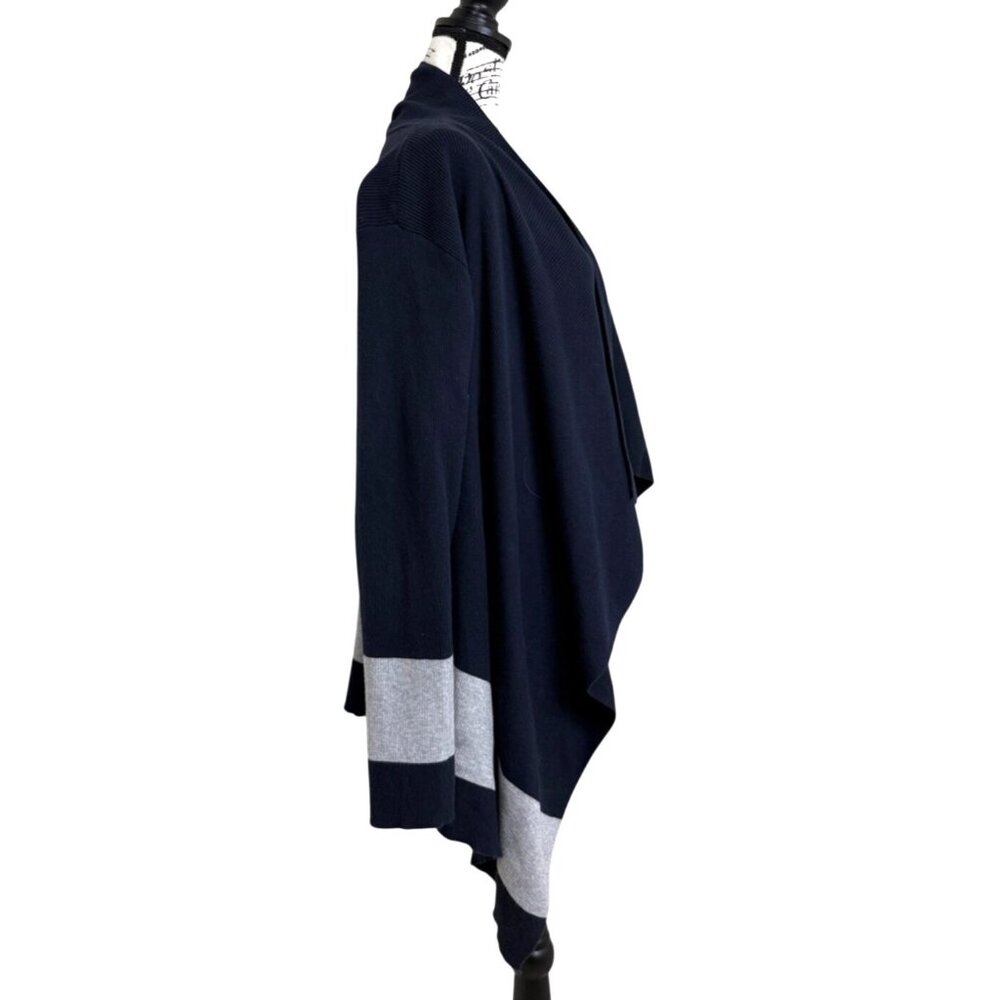 Lauren Ralph Lauren Cardigan Open Front Navy Blue With Gray Trim Womens Size 2X - Picture 2 of 8